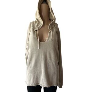 Z Supply Distressed Neutral Scoop Neckline Hoodie